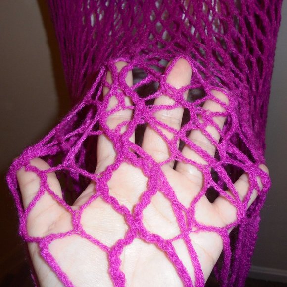 Neck Warmer Tube Scarf Poncho Pink Fishnet Long Fringe See through one size - Picture 4 of 8